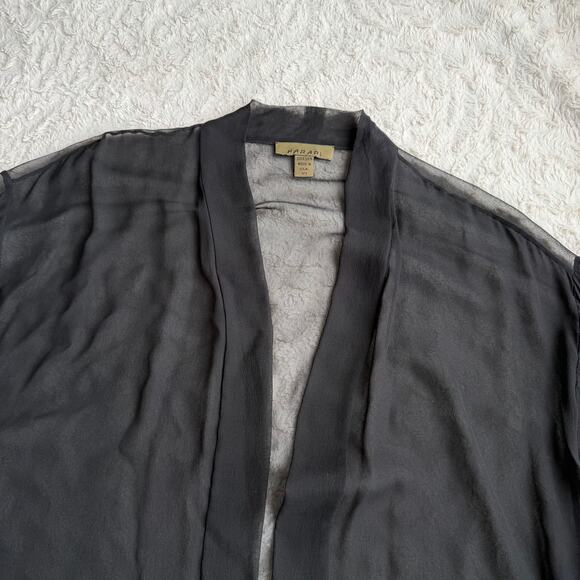 Harari sheer silk kimono jacket cardigan layering oversized black lagenlook L - Picture 6 of 13